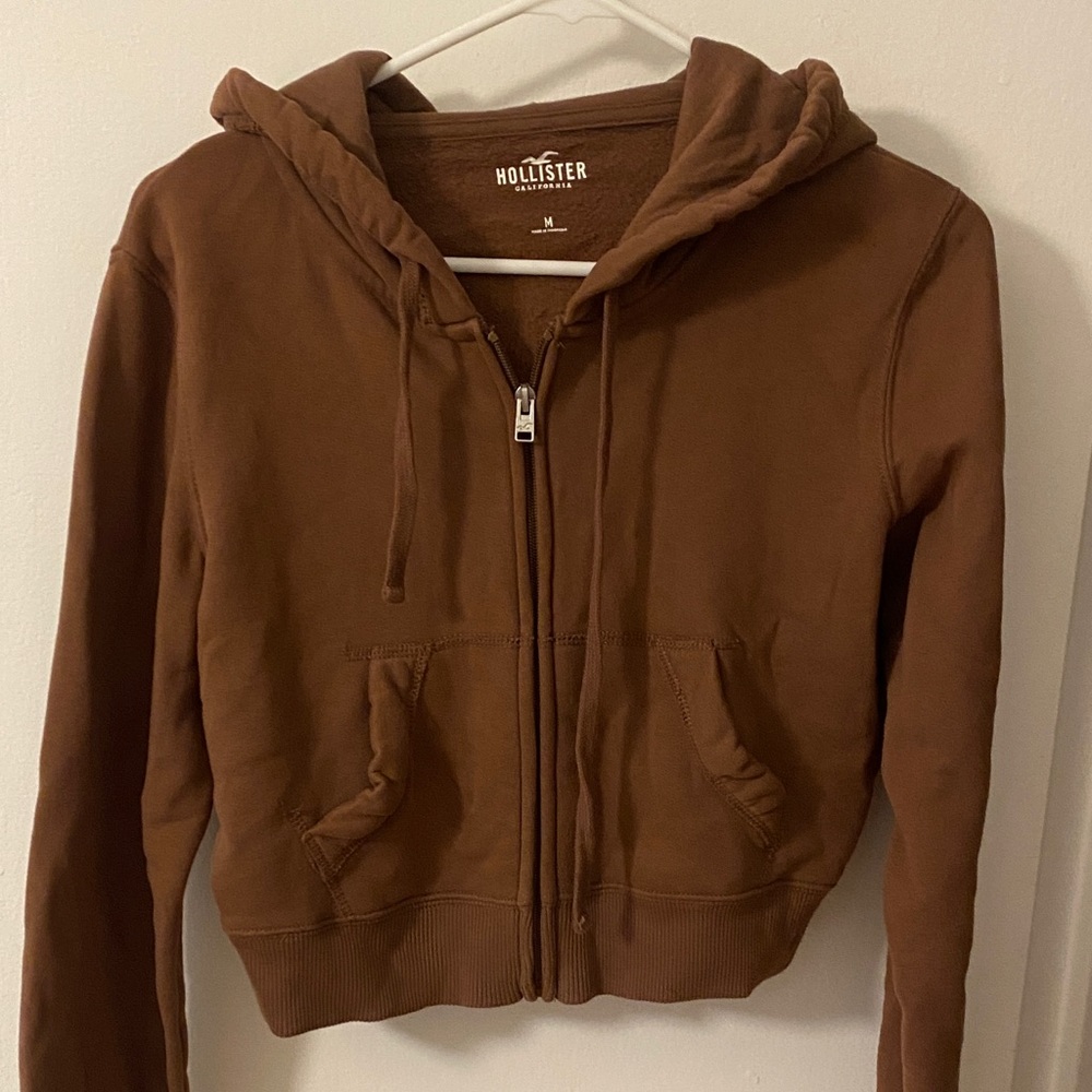 Hollister Women's Chocolate Brown Zip-Up Hoodie